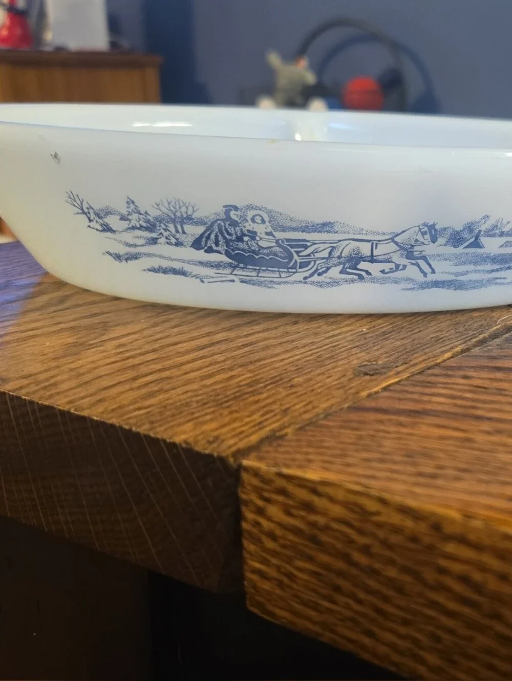Vintage Glassbake Currier and Ives Divided Oval